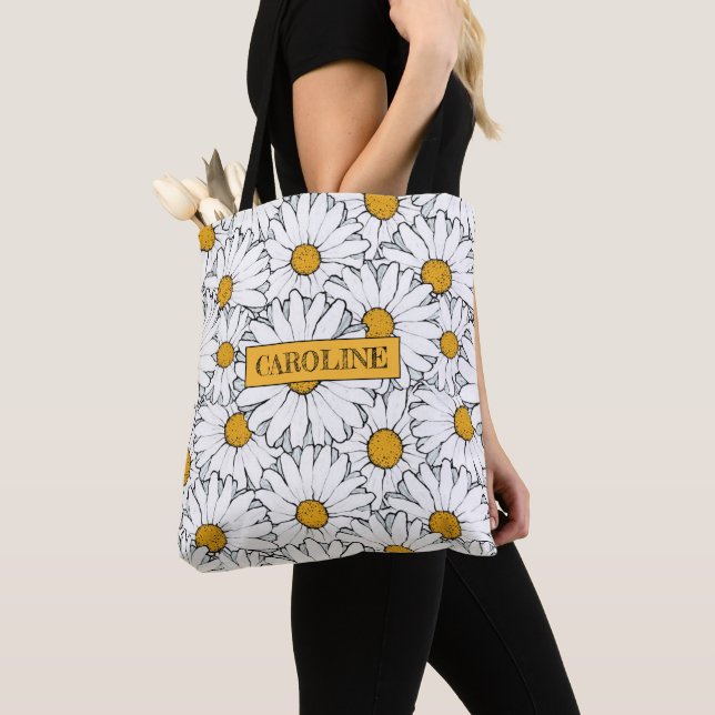 Tote Bag Personnalisé Moderne Chic Ornate Daisy Motif Flora (De près)