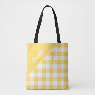 Tote Bag Personnalisé Moderne Jaune Plaid
