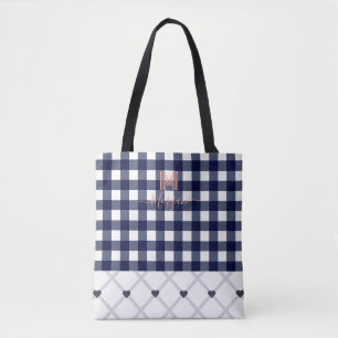 Tote Bag Personnalisé Monogramme Marine Bleu À damiers Four