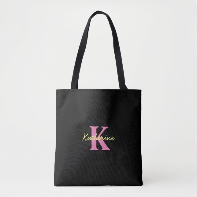 Tote Bag Personnalisé Monogramme Noir moderne (Devant)