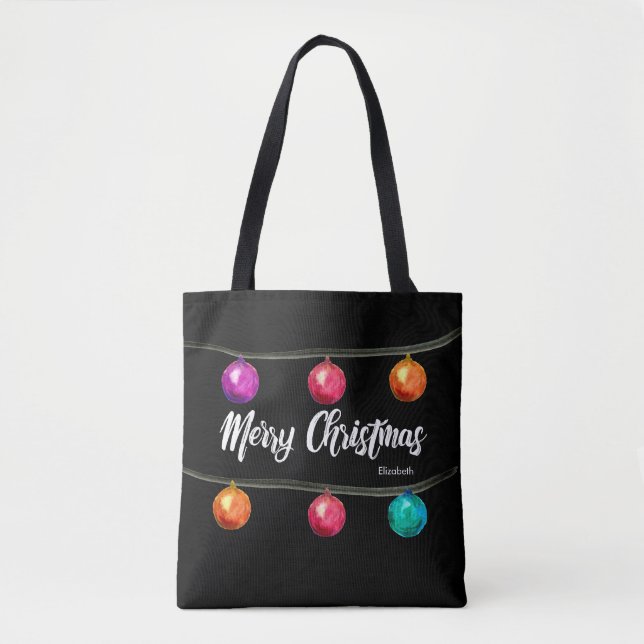 Tote Bag Personnalisé, Noël, Boules d'aquarelle (Devant)