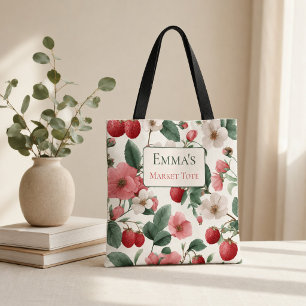 Tote Bag Personnalisé pour elle Fleurs de fraise Cottagecor