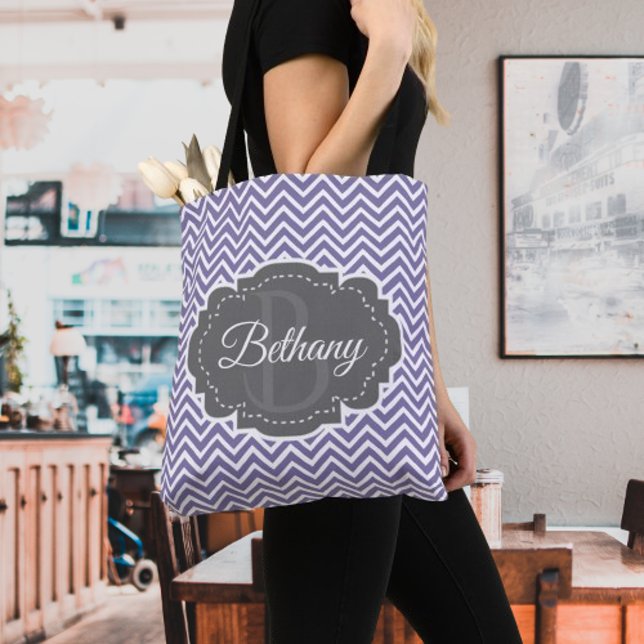 Tote Bag Personnalisé Purple Chevron (Purple Chevron Personalized Tote Bag)