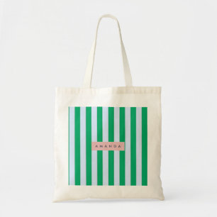 Tote Bag Personnalisé rayé vert et blanc classique
