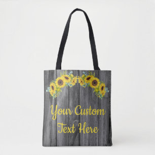 Tote Bag Personnalisé Rustic Wood Tournesol Vert Personnali