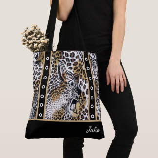 Tote Bag Personnalisé tendance élégant Brown noir blanc léo