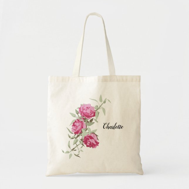 Tote Bag Personnalisé Trois Roses Floral (Devant)