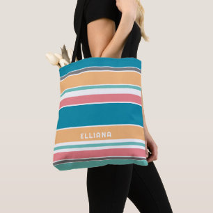 Tote Bag Personnalisé Turquoise Bleu Jaune Bleu Rose Blancs