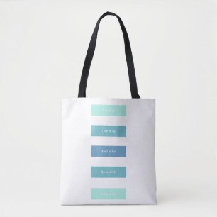 Tote Bag Personnalisé Vert Bleu Cinq mots Message personnal
