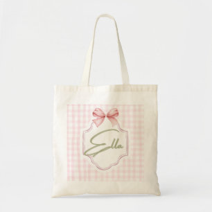 Tote Bag Personnalisée Ella Baby Girl Nursery Bow&En vichy