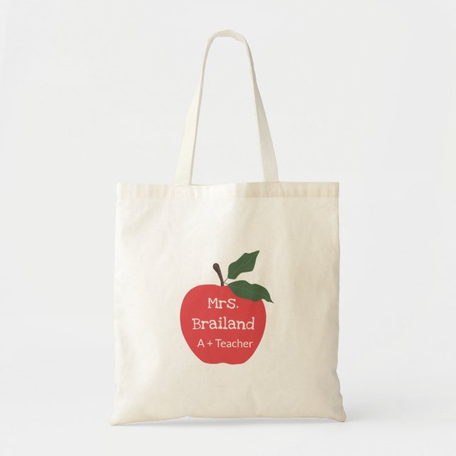 Tote Bag Personnaliser enseignant cadeau pomme personnalisé (Devant)
