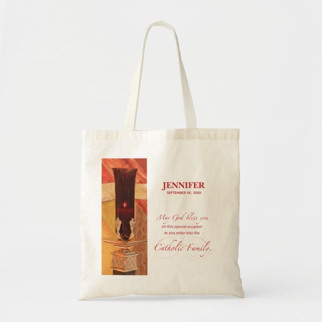 Tote Bag Personnaliser, Félicitations RCIA, catholique, rou (Devant)
