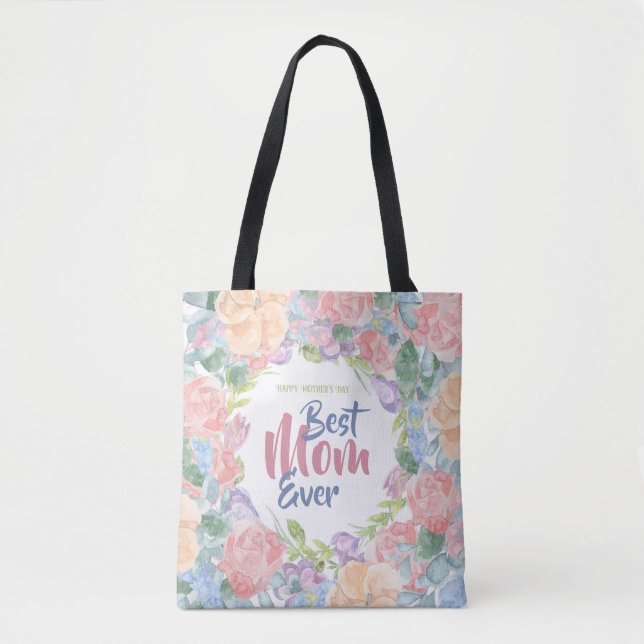Tote Bag Personnaliser la fête des mères de l'aquarelle flo (Devant)
