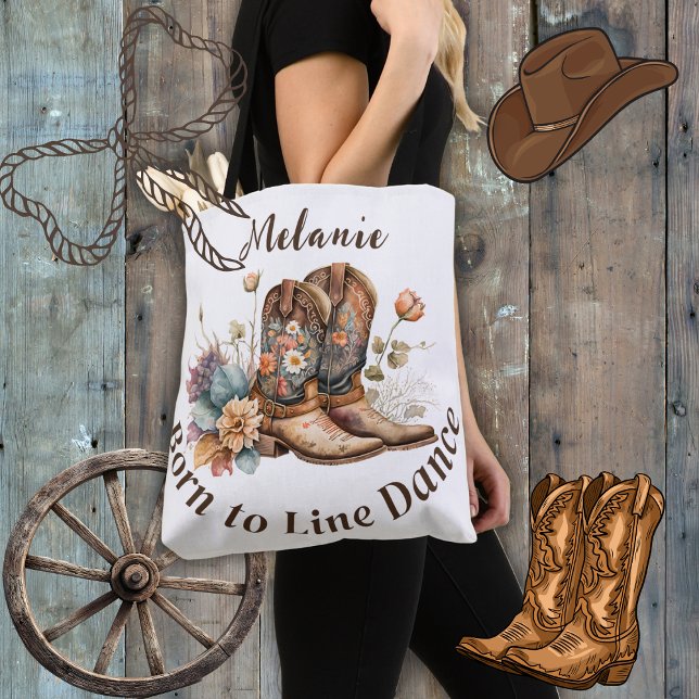 Tote Bag Personnalisez la danse en ligne Western Boho (Créateur téléchargé)