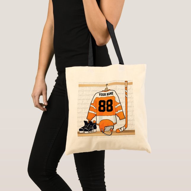 Tote Bag Personnalized orange et blanc hockey Jersey (Devant (produit))