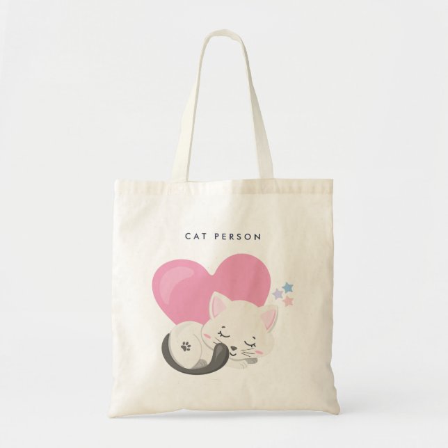 Tote Bag Personne Chat Texte mignon Blanc Kitty Chat Dormir (Devant)
