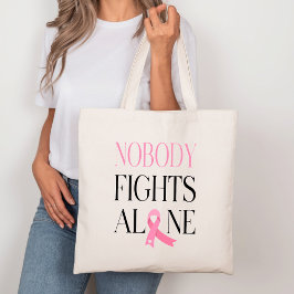Tote Bag Personne ne combat seul la toile de ruban rose