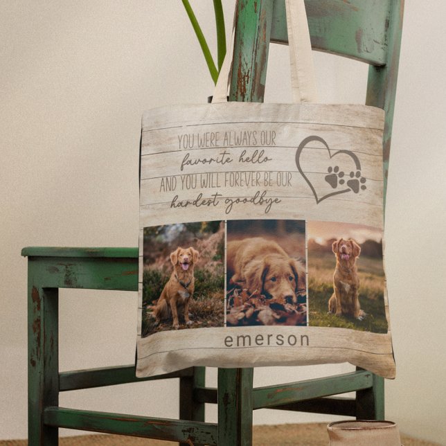 Tote Bag Pet Dog Memorial Rustic Wood Photo Collage (Créateur téléchargé)
