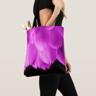 Tote Bag Pétales de fleurs rose vif sur fond noir