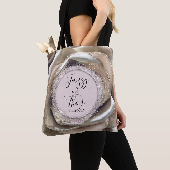 Tote Bag Pétales Roses en argent Glittery Personnalisé (De près)