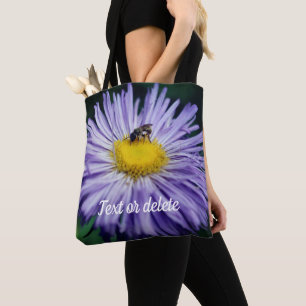 Tote Bag Petit Abeille Sur Fleur Aster Violet Personnalisé