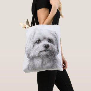 TOTE BAG PETIT CHIEN MALTESSE BLANC CUTE