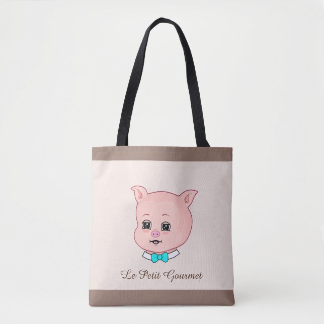 Tote Bag Petit Cochon gourmet sur le beige (Devant)