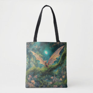 Tote Bag Petit dragon Brown dans une forêt magique verte