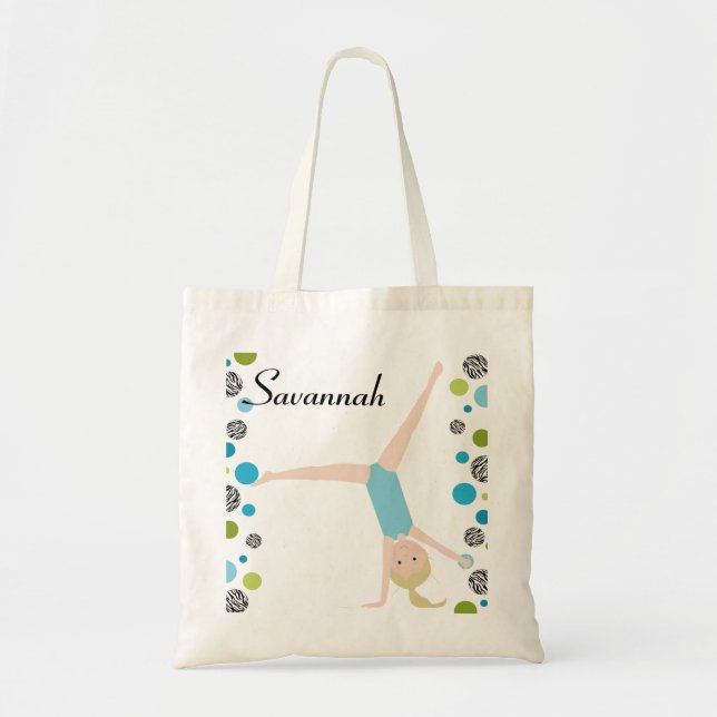 Tote Bag Petit gymnaste blond personnalisé en Aqua (Devant)