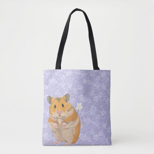 Tote Bag Petit Hamster mignon tenant une fleur (Devant)