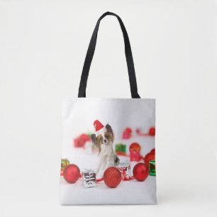 Tote Bag Petit Papillon Chien Noël Santa Hat