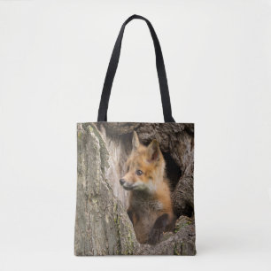 Tote Bag Petit Renard Rouge dans le Creux d'un Arbre