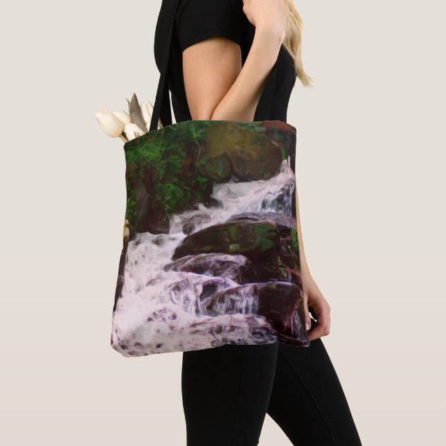 Tote Bag Petite cascade boisée Pile photo peinture (De près)