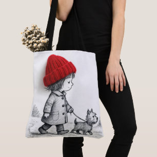 Tote Bag Petite Fille Avec Chapeau Rouge 3-D Promenent Son
