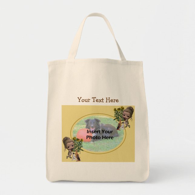 Tote Bag Petite fille avec chiots Photo (Devant)