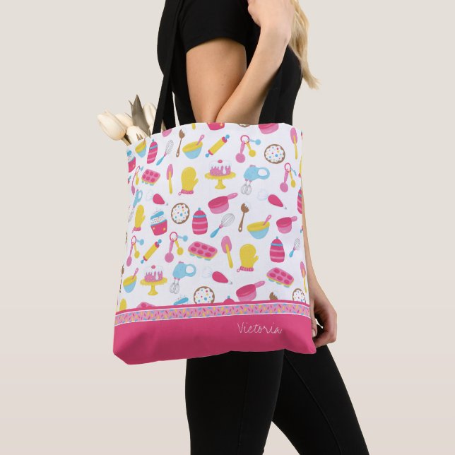 Tote Bag Petite fille Baker Cuisine rose Motif Chef enfant (De près)