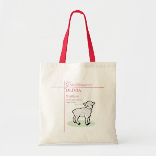 Tote Bag Petite-fille Baptême Agneau rose Personnalisé