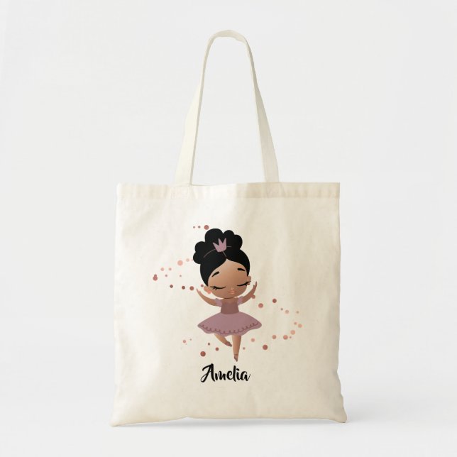 Tote Bag Petite fille Dancing Ballerina avec Couronne, Rose (Devant)