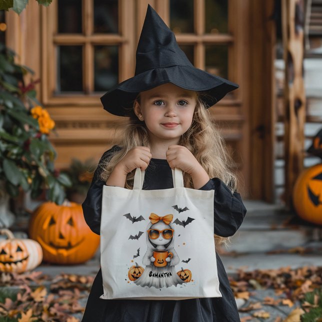 Tote Bag Petite fille d'Halloween mignonne avec un cou oran (Créateur téléchargé)