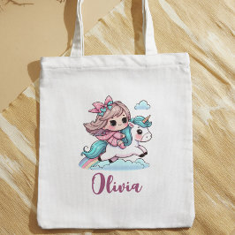 Tote Bag Petite fille mignonne sur Unicorn