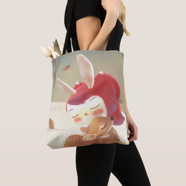 Tote Bag Petite fille qui serre des cerfs (De près)