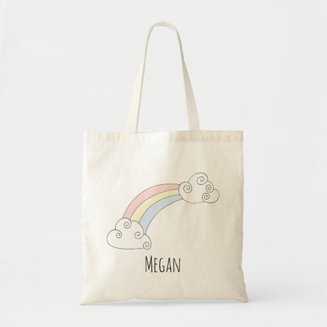 Tote Bag Petite fille Rainbow Doodle avec nom de couche (Devant)