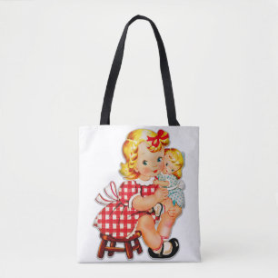 Tote Bag Petite fille rétro vintage poupée enfant