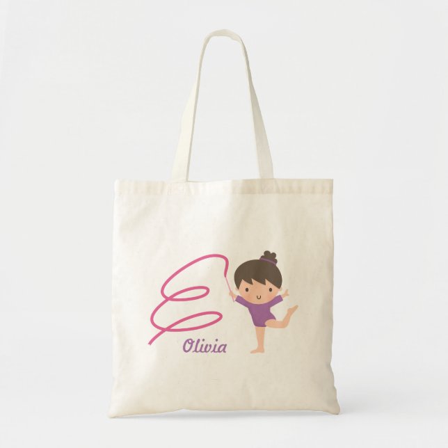 Tote Bag Petite gymnastique mignonne de fille et de ruban (Devant)
