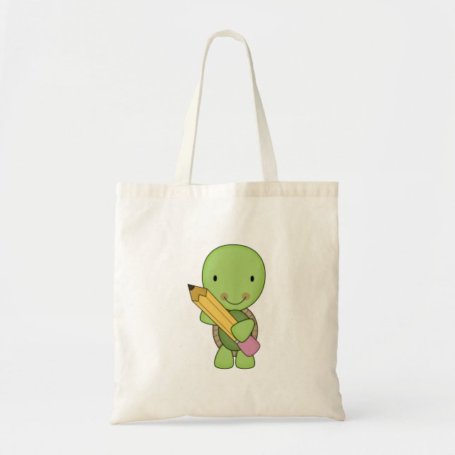 Tote Bag petite tortue mignonne au crayon (Devant)