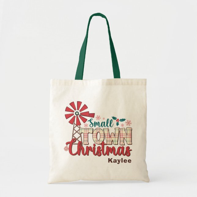 Tote Bag Petite ville Noël Typographie rustique Nom personn (Devant)