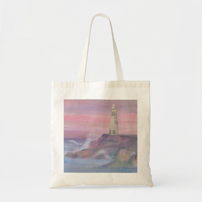 Tote Bag Phare Côtier Bluff Avec Ciel Rose (Devant)