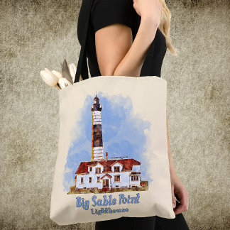 Tote Bag Phare de Big Sable Point aquarelle - Michigan