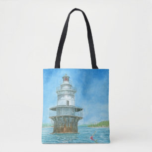 Tote Bag Phare de Goose Rocks Aquarelle