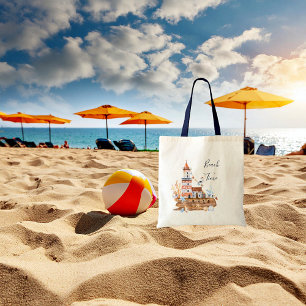 Tote Bag Phare de plage à l'aquarelle